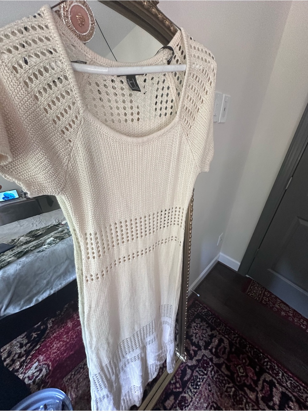 Forever 21 Cream Open-Knit Scoop Neck Sweater Dress